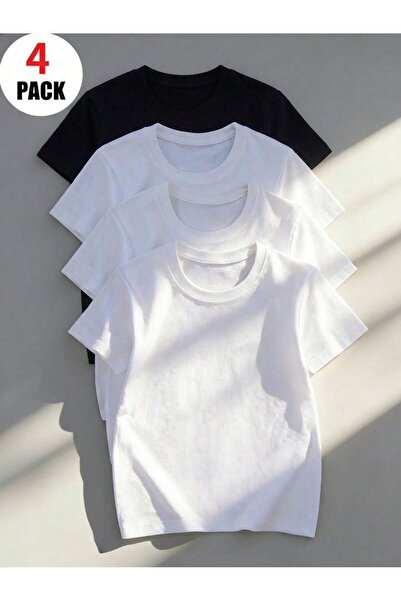 SPORTİVEA 4-Piece Children's T-Shirt Set 100% Cotton Oversize Comfortable Fit...