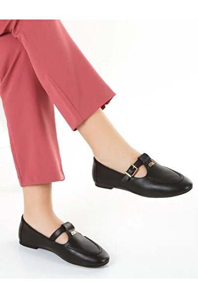 KOCAMANLAR Feles belt detailed women's flat shoes black