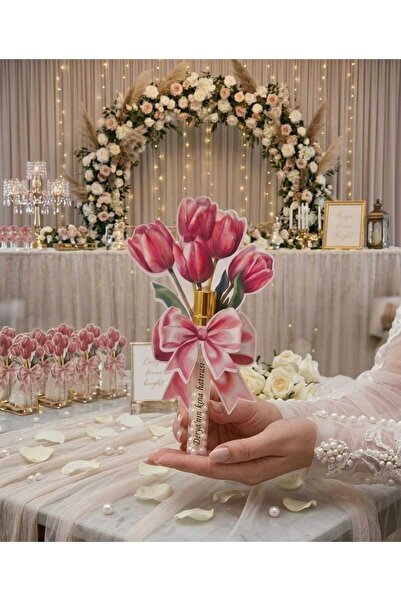 ByDeryaEvent Pembe Lale Kartlı İncili Fısfıs Kolonya Hediyelik 10 Adet Nişan ...