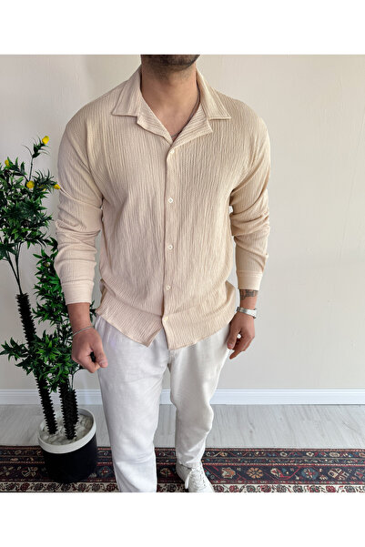 blucombin Textured Wrinkled Shirt Wide Cut Seasonal