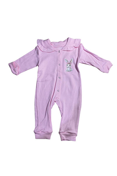 OEM Baby ribbed romper with round collar and bunny print