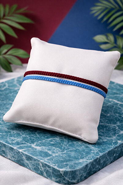 Crystal Atelier Burgundy Blue Fan Bracelet - Unisex Macrame Knitted Fan Bracelet