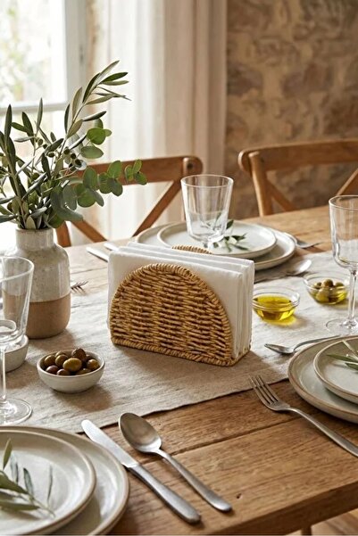 sonx Decorative Plastic Rattan Half Round Napkin Holder – Natural Wicker Text...