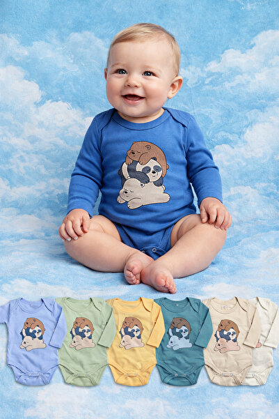 OEM Long-sleeved baby bodysuit – cute teddy bear pattern