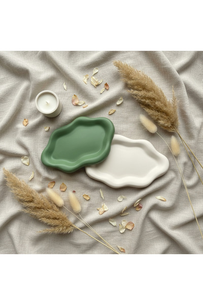 OEM Tava Decorativa din Praf Ceramic Soft Wave – Handmade, Suport Lumanari, Decor Modern
