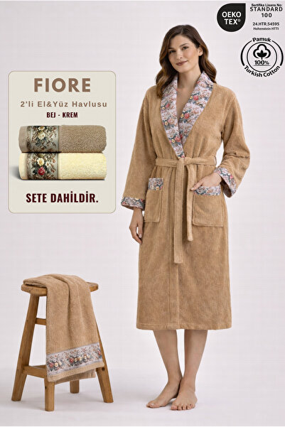 Ellaline 2 Piece Fiore Floral Women's Bathrobe Set 100% Certified Cotton +Fio...