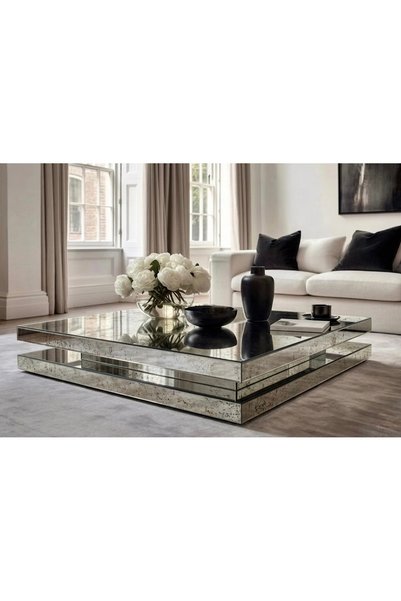 LUXURY VİLLA LUXURY KOMPLE ANTİK AYNALI TEKERLEKLİ ORTA SEHPA 100X100 YÜKSEKL...
