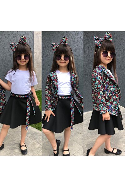 mj kids Girl's 4-Piece Set: Jacket, Skirt, T-Shirt + Crown Stylish Combinatio...