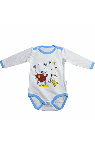 OEM Body bebe alb cu mânecă lungă – model iepuraș cu bordură albastra