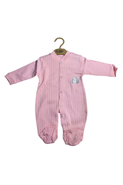 OEM Pink ribbed baby jumpsuit with booties and hedgehog applique
