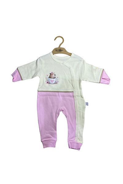 OEM Βρεφικό ολόσωμο φορμάκι με στάμπα αρκουδάκι και δίχρωμο σχέδιο