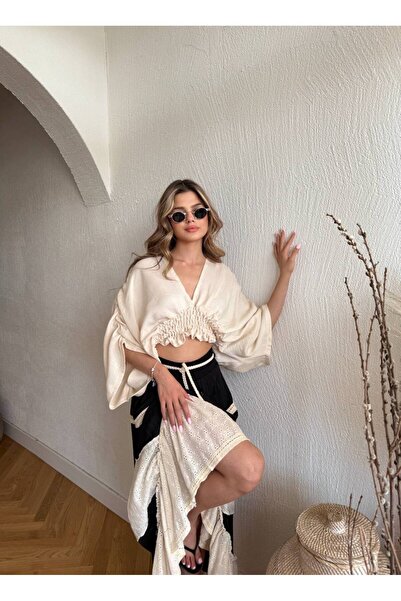 TOFAN TRİKO Imported Design Skirt and Bluse Bohem Set