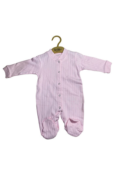 OEM Pale pink ribbed baby jumpsuit with booties and front snaps