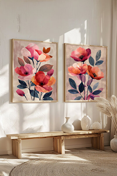 STARYUNA Wooden Framed Pastel Flower Illustrated Double Painting Set Yuna665