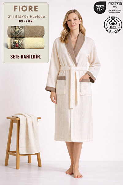 Ellaline 2 Piece Women's Contrast Bathrobe Set 100% Cotton Certified + Fiore ...
