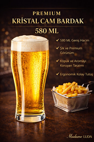 MADAME LUDA Premium Crystal Glass Pilsner Beer Glass. (6 Pieces-580 ml)