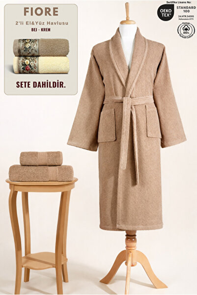 Ellaline Σετ γυναικεία ριγέ μπουρνούζια 3 τεμαχίων 100% βαμβάκι +FIORE 2 τεμα...