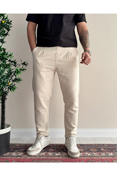 viperkombin Raw Linen Trousers Carrot Fit Tok Fabric Pleated