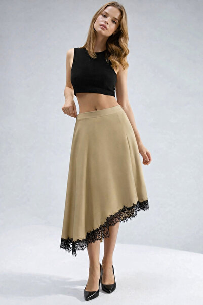 TOFAN TRİKO Asymmetric Khaki Skirt