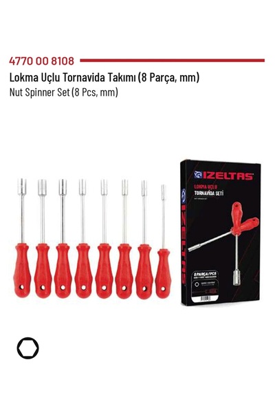 İzeltaş Lokma Uçlu Tornavida Takımı 8 Parça