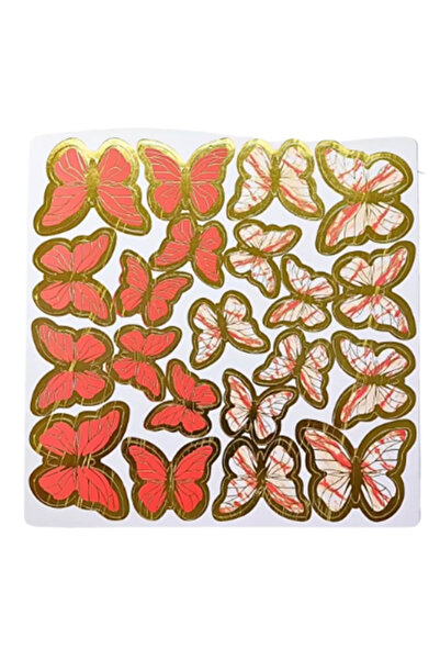 Balonsan Gold Foil Red 126 Pieces Butterfly Stickers Balloon and Cake Decoration