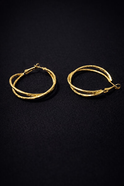 POEM JEWELLERY 18 Ayar Altın Kaplama Çift Halka Burgulu Paslanmaz Çelik Kadın...