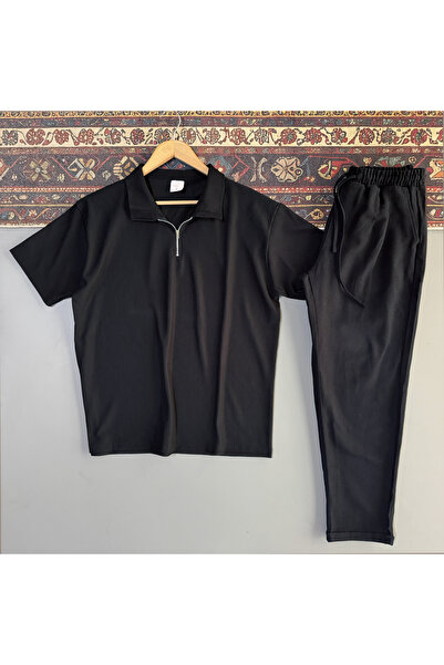 blucombin Men's Ottoman Ribbed T-Shirt and Linen Trousers 2-Piece Combination