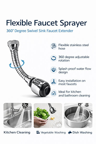 Tahwaz Flexible Faucet Sprayer 360 Degree Rotating Sink Extender Stainless St...