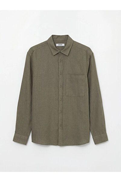 LC Waikiki Ανδρικό λινό πουκάμισο σε κανονική γραμμή χακί