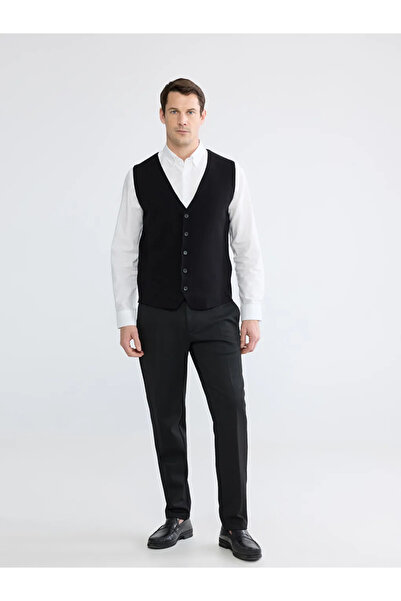 LC Waikiki Black Standard Fit V-Neck Men's Knitwear Vest