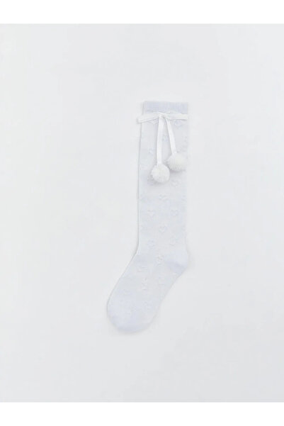 LC Waikiki Șosete albe pentru fete, cu pompon, până la genunchi