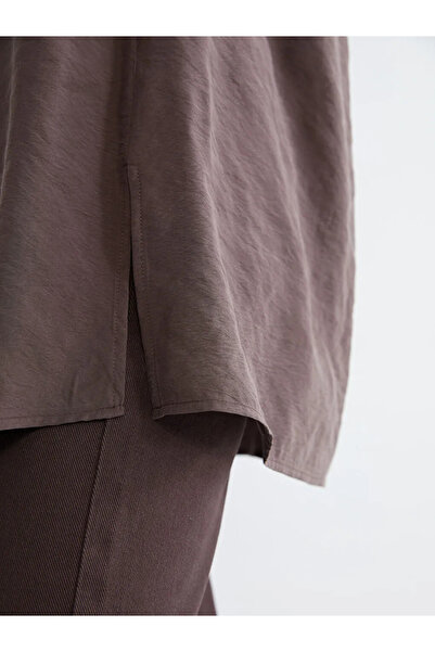 LC Waikiki Kahverengi Oversize Modal Karışımlı Kadın Gömlek Tunik