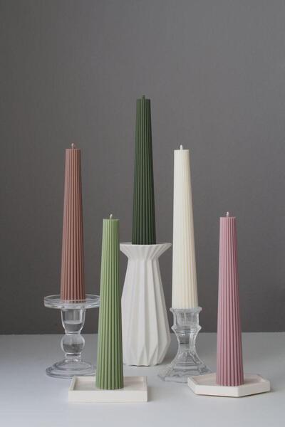 SCA CANDLE dekoratif mum Çizgili Şamdan Mum Yeşil Renk 2 Kili Modern Dekorati...