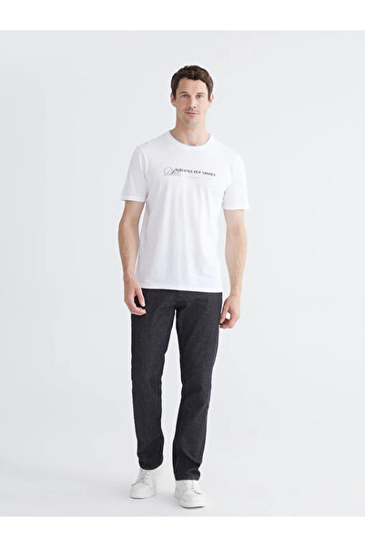 LC Waikiki White Crew Neck Printed Combed Cotton Men's T-Shirt