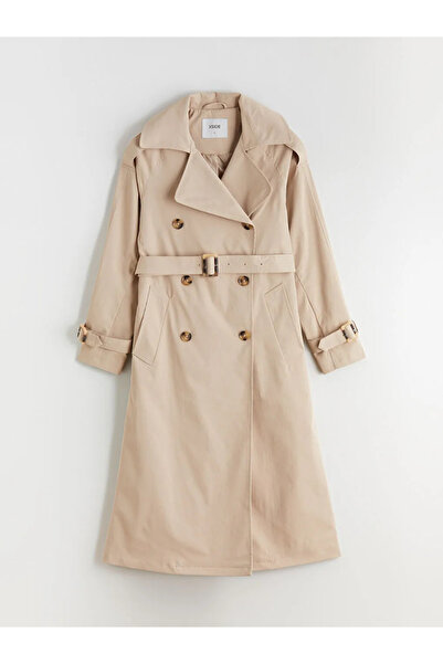 LC Waikiki Beige Double Breasted Collar Women's Trench Coat