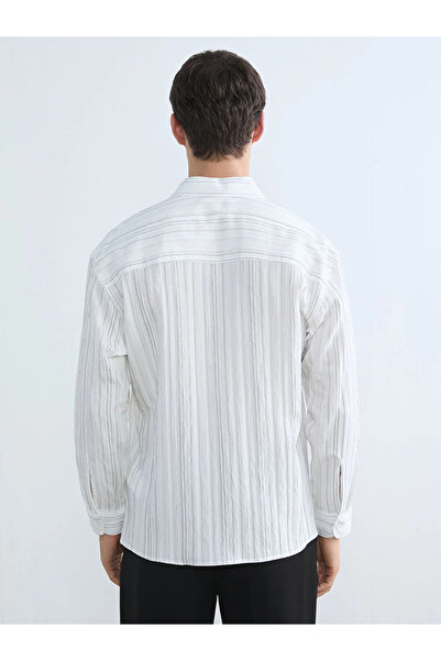 LC Waikiki White Regular Fit Striped Poplin Men's Shirt