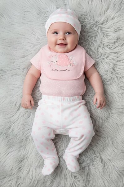 Rock A Bye Baby Boutique Toddlers Girl 10 Pieces Embroidered Bodysuit Set, Peach