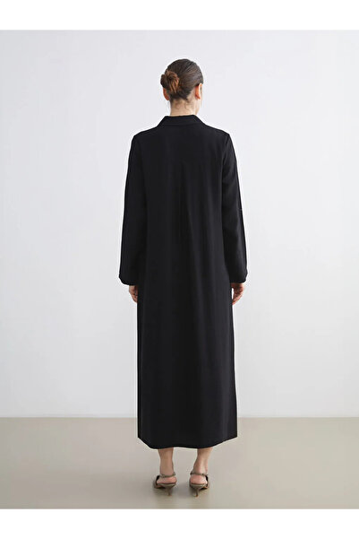 LC Waikiki Μαύρο φόρεμα Γιακάς πουκαμίσου Λινό με στυλ