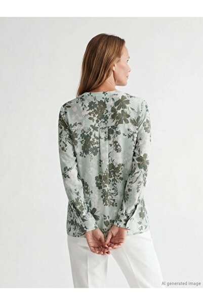 LC Waikiki Green Crochet Collar Floral Blouse