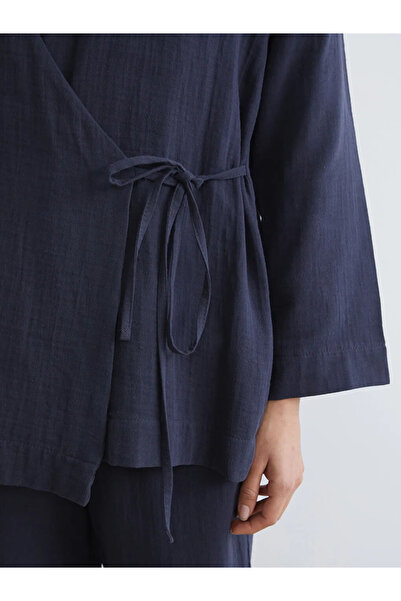 LC Waikiki Kimono de damă din muselină, albastru marin, cu guler dublu