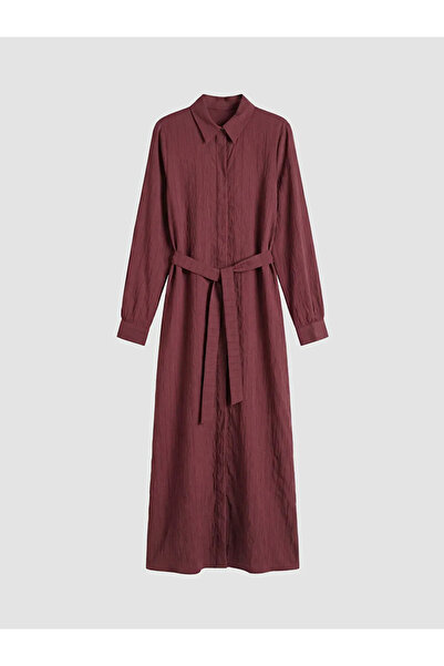 LC Waikiki Φόρεμα πουκάμισο με μπορντό ζωνάκι Modal Blend