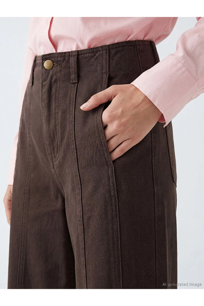 LC Waikiki Pantaloni de damă maro cu picioare largi