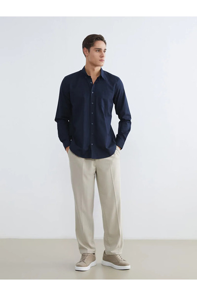 LC Waikiki Ανδρικό πουκάμισο Oxford σε κανονική γραμμή, σκούρο μπλε