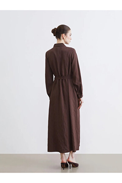 LC Waikiki Καφέ φόρεμα πουκάμισο με ζώνη από μείγμα Modal