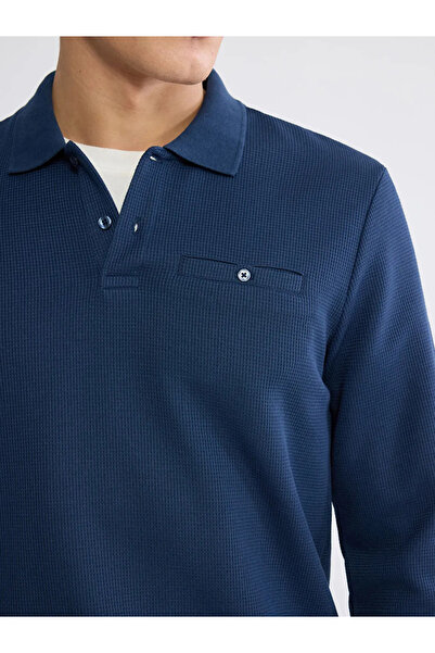 LC Waikiki Ανδρικό φούτερ με γιακά πόλο σε μπλε ναυτικό χρώμα