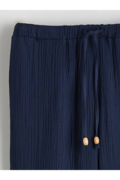 LC Waikiki Navy blue elastic waist women's muslin pants