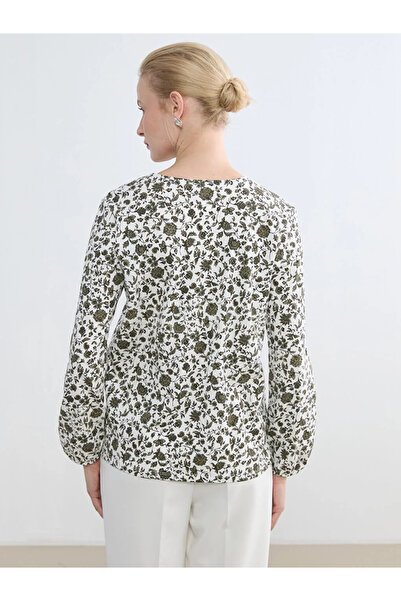 LC Waikiki Green Tie Neck Floral Blouse