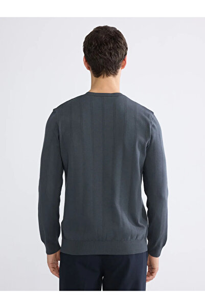 LC Waikiki Anthracite Crew Neck Striped Men's Knitwear Sweater