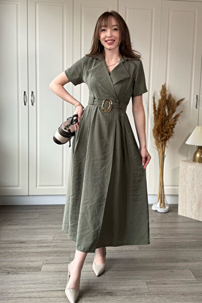 Dilay Gökoğlu Butik Φόρεμα από ύφασμα Tensel με χρυσή ζώνη και λεπτομέρειες, ...