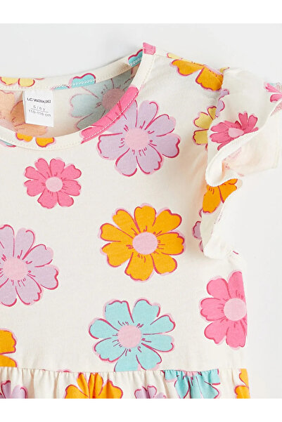 LC Waikiki Φόρεμα για κορίτσια με σχέδιο λουλουδιών σε χρώμα εκρού